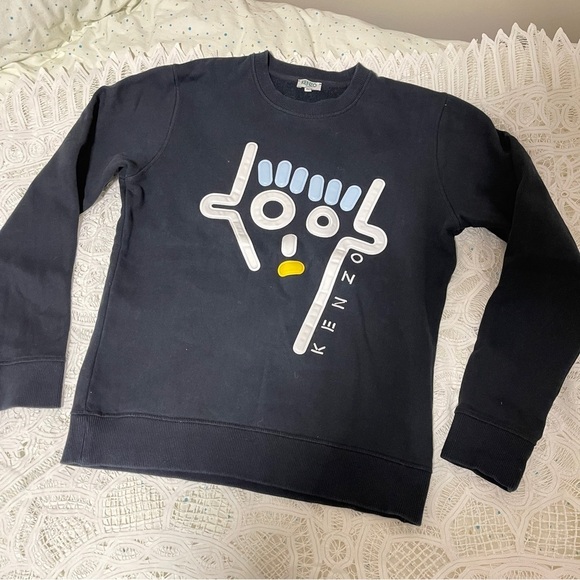 Authentic Kenzo Black Crewneck Graphic Sweatshirt – 3D Abstract Face Size M - Picture 7 of 13